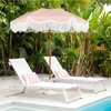 AMMSUN Boho Fringe Umbrella, 6.5ft Outdoor Umbrella with Tassel | Boho Chic Style, UPF 50+ Sun Protection, Steel Pole, Push Button Tilt, Easy to Set Up, for Party Picnic Beach, Green Stripe(Rose Stripe)