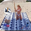 AMMSUN Boho Fringe Umbrella, 6.5ft Outdoor Umbrella with Tassel | Boho Chic Style, UPF 50+ Sun Protection, Steel Pole, Push Button Tilt, Easy to Set Up, for Party Picnic Beach, Green Stripe(Elegant White)