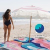 AMMSUN Boho Fringe Umbrella, 6.5ft Outdoor Umbrella with Tassel | Boho Chic Style, UPF 50+ Sun Protection, Steel Pole, Push Button Tilt, Easy to Set Up, for Party Picnic Beach, Green Stripe(Stripes Pink)