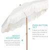 AMMSUN Boho Fringe Umbrella, 6.5ft Outdoor Umbrella with Tassel | Boho Chic Style, UPF 50+ Sun Protection, Steel Pole, Push Button Tilt, Easy to Set Up, for Party Picnic Beach, Green Stripe(Antique White)