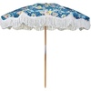 AMMSUN Beach Umbrella with Fringe, 6.5ft Boho Umbrella with Premium Wood Pole & Carry Bag, UPF 50+ Protection for Outdoor Holiday, Green Plaid(Flowers)