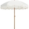 AMMSUN Boho Fringe Umbrella, 6.5ft Outdoor Umbrella with Tassel | Boho Chic Style, UPF 50+ Sun Protection, Steel Pole, Push Button Tilt, Easy to Set Up, for Party Picnic Beach, Green Stripe(Antique White)
