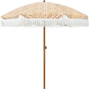 AMMSUN 7ft Patio Umbrella with Fringe Outdoor Tassel Umbrella UPF50+ Premium Steel Pole and Steel Ribs Push Button Tilt, Black(Retro Bohemian)