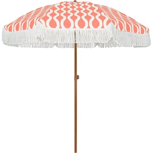 AMMSUN 7ft Patio Umbrella with Fringe Outdoor Tassel Umbrella UPF50+ Premium Steel Pole and Steel Ribs Push Button Tilt, Black(Wave Pink Champagne)
