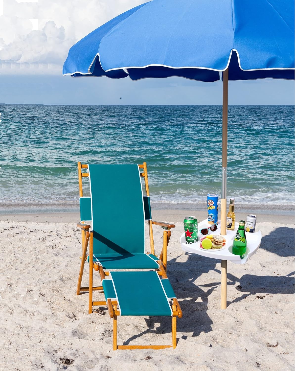 image:imageAMMSUN 17 Portable Beach Umbrella Table Tray Attachment White with 4 Cup Drinks Holders 4 Snack Compartments for Beach Patio Garden Swimming Pool 17 Inch