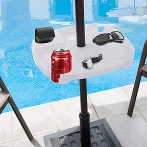 image:imageAMMSUN 17 Portable Beach Umbrella Table Tray Attachment White with 4 Cup Drinks Holders 4 Snack Compartments for Beach Patio Garden Swimming Pool 17 Inch