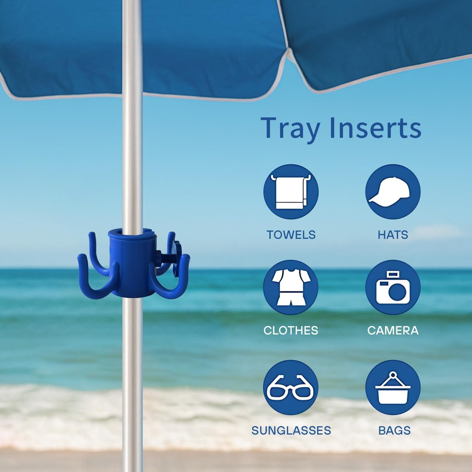 image:imageAMMSUN Beach Umbrella Hanging HookBeach AccessoriesBlue 4prongs Plastic Umbrella Hook Hanging for Towels HatsClothesCameraSunglasses BagsFit for BeachCamping TripsBlueWhite