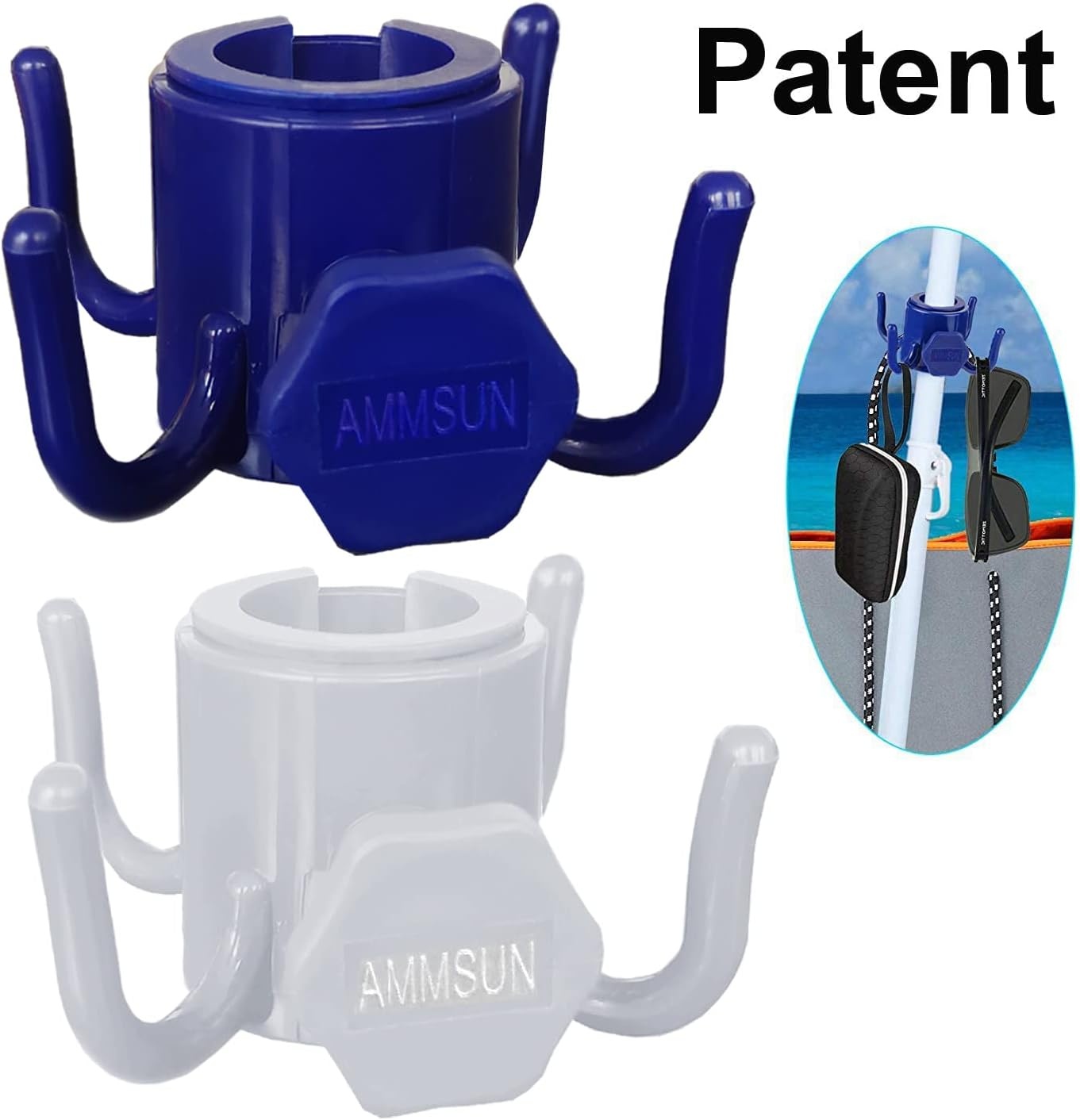image:imageAMMSUN Beach Umbrella Hanging HookBeach AccessoriesBlue 4prongs Plastic Umbrella Hook Hanging for Towels HatsClothesCameraSunglasses BagsFit for BeachCamping TripsBlueWhite