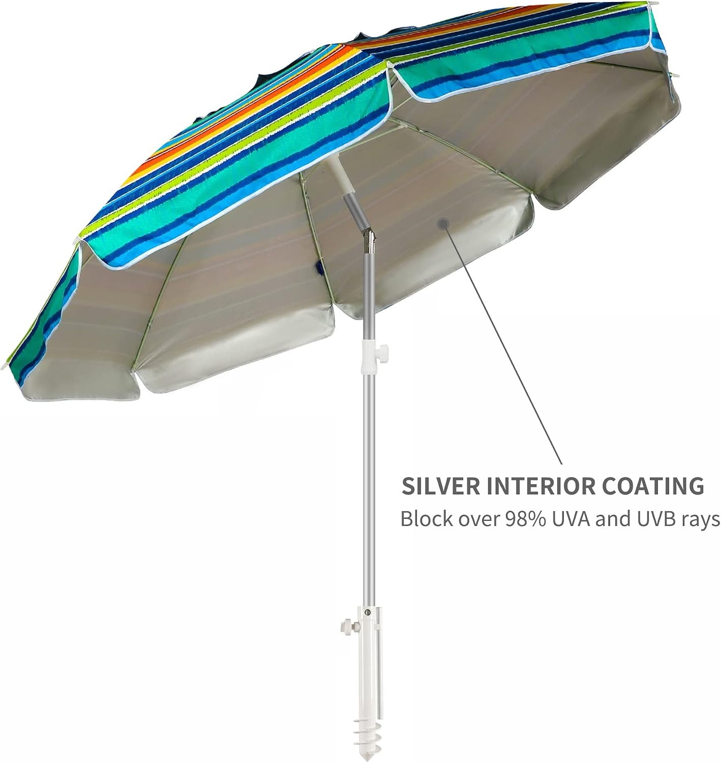 image:imageAMMSUN Beach Umbrellas for Sand Heavy Duty Wind Portable 65ft Sand Anchor UV 50 Protection Includes Carry Bag Push Button Tilt Lightweight Easy SetupActive Sunfire