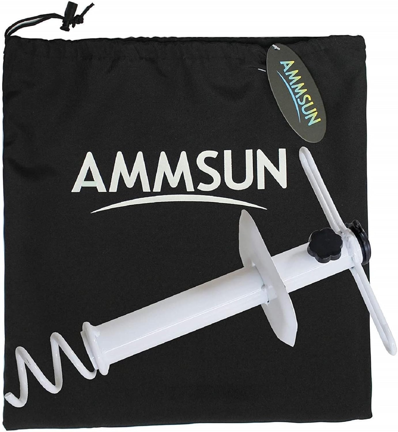 image:imageAMMSUN Metal Beach Umbrella Sand Anchor Heavy Duty Outdoor Umbrellas Base Steel Ground Screw Auger with Carry Bag Universal amp One Size Fits All for Sun Protection Shade High Winds White