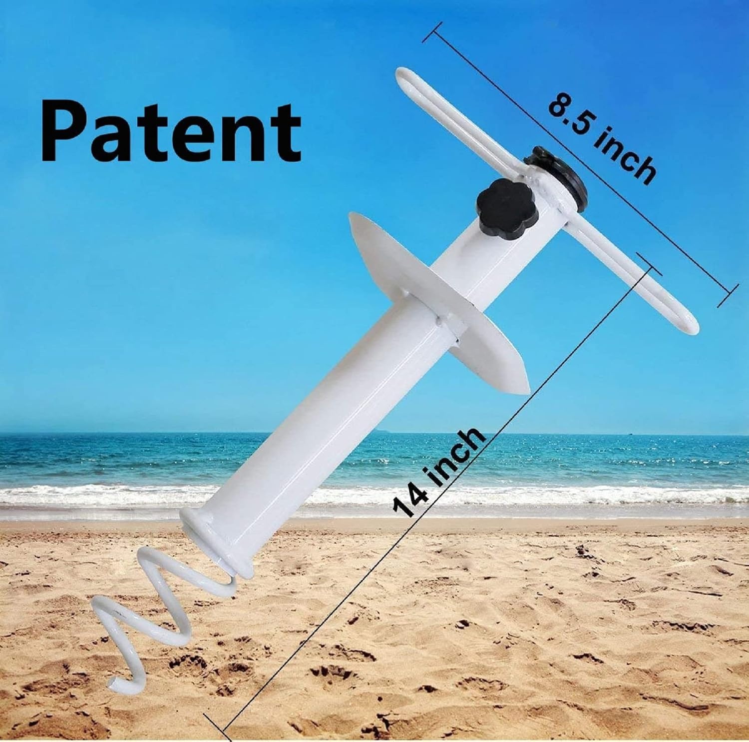 image:imageAMMSUN Metal Beach Umbrella Sand Anchor Heavy Duty Outdoor Umbrellas Base Steel Ground Screw Auger with Carry Bag Universal amp One Size Fits All for Sun Protection Shade High Winds White
