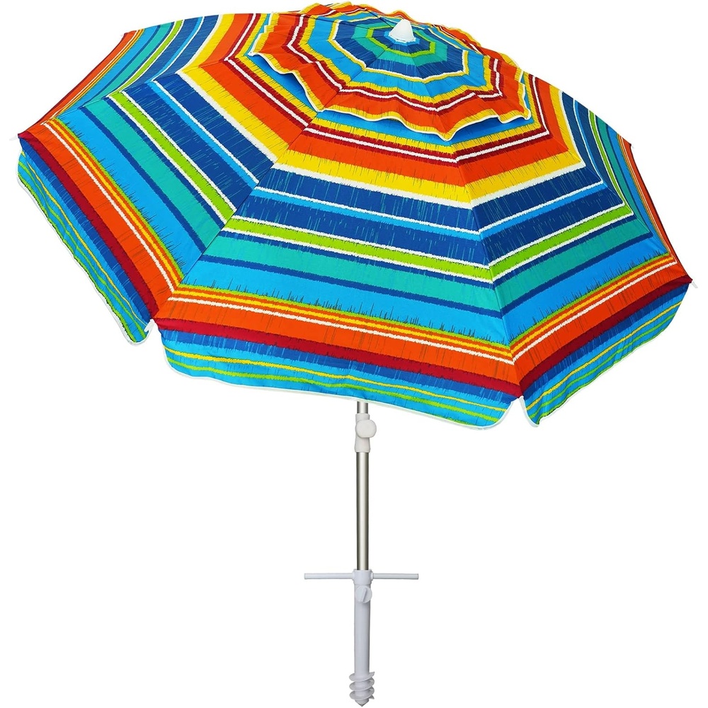 image:imageAMMSUN Beach Umbrellas for Sand Heavy Duty Wind Portable 65ft Sand Anchor UV 50 Protection Includes Carry Bag Push Button Tilt Lightweight Easy SetupActive Sunfire