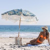 AMMSUN Beach Umbrella with Fringe, 6.5ft Boho Umbrella with Premium Wood Pole & Carry Bag, UPF 50+ Protection for Outdoor Holiday, Flowers(Flowers)