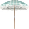 AMMSUN Beach Umbrella with Fringe, 6.5ft Boho Umbrella with Premium Wood Pole & Carry Bag, UPF 50+ Protection for Outdoor Holiday, Flowers(Green Plaid)