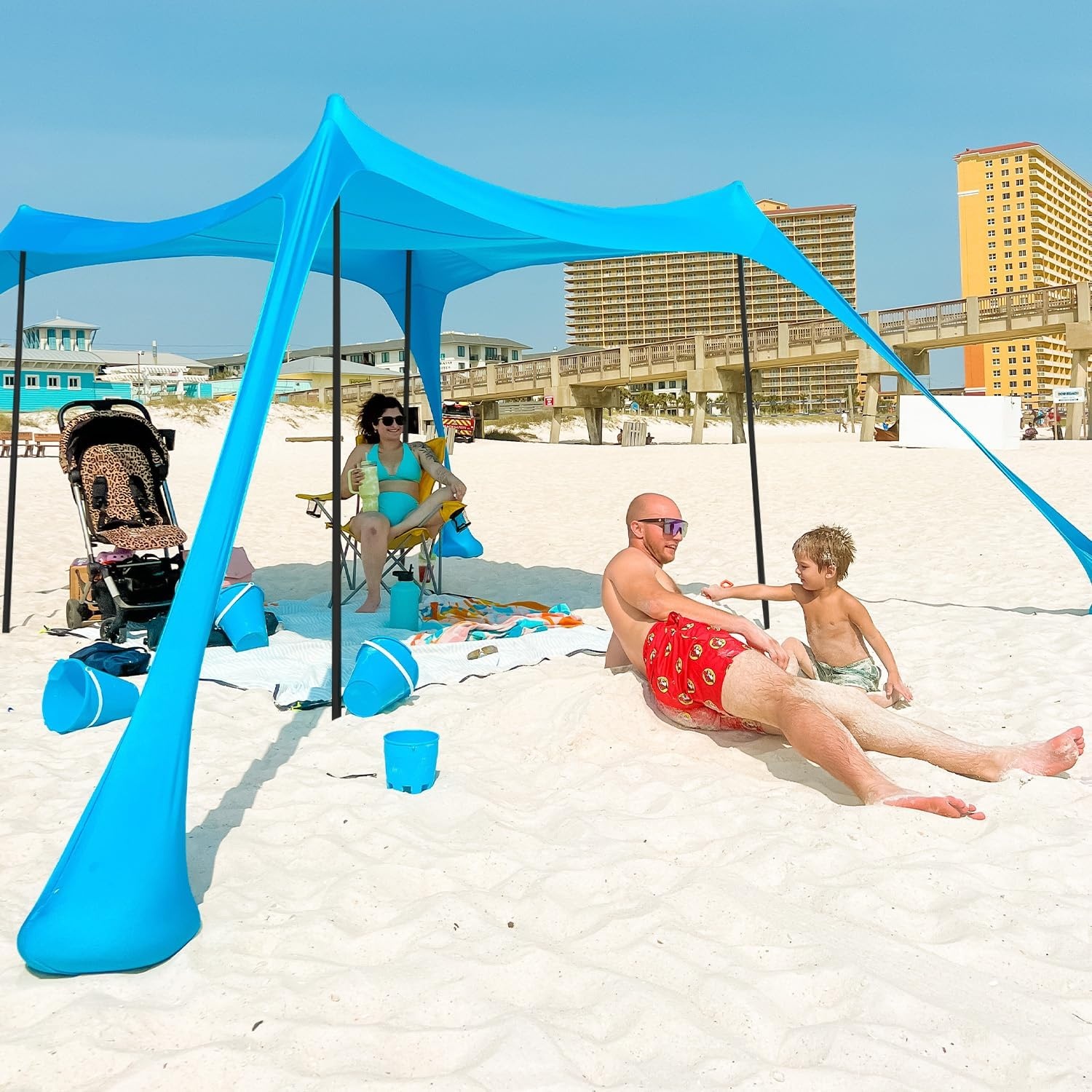 image:imageAMMSUN Beach Tent Portable Beach Canopy11x11 Sun Shelter Easy SetupWindproofHighly Stable11x 11 ft Lycra Sun Shade with UPF50 Protection 4 Poles for Family at The Camping Beach amp Outdoor