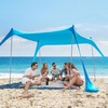 AMMSUN Beach Tent Portable Sun Shelter,9X 9ft Beach Canopy Easy Setup, 9’x9’Lycra Sun Shelter with UPF50+ Protection 4 Sand Bags & 4 Aluminum Poles for Family at The Beach, Camping & Outdoor