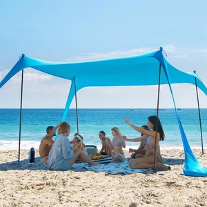 AMMSUN Beach Tent Portable Beach Canopy,11’x11′ Sun Shelter Easy Setup,Windproof,Highly Stable,11x 11 ft Lycra Sun Shade with UPF50+ Protection 4 Poles for Family at The Camping, Beach & Outdoor
