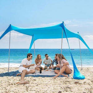 AMMSUN Beach Tent Portable Sun Shelter,9X 9ft Beach Canopy Easy Setup, 9’x9’Lycra Sun Shelter with UPF50+ Protection 4 Sand Bags & 4 Aluminum Poles for Family at The Beach, Camping & Outdoor