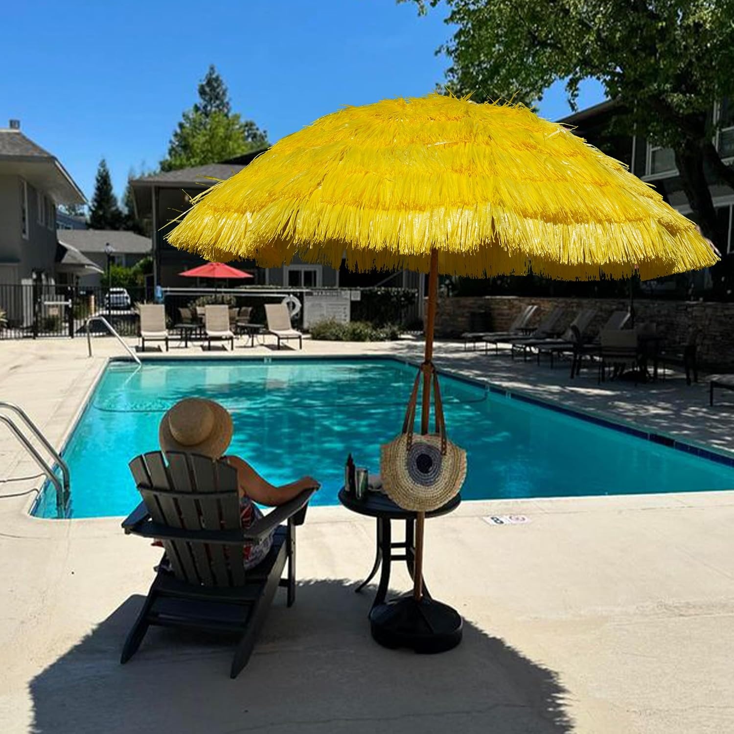 image:imageAMMSUN 75ft Hula Thatched Tiki Patio Beach Umbrella Hawaiian Style 10 Ribs UPF 50 with Tilt Carry Bag for Outdoor Tiki Bar Tropical Palapa Patio Garden Beach Pool Backyard Natural ColorYellow