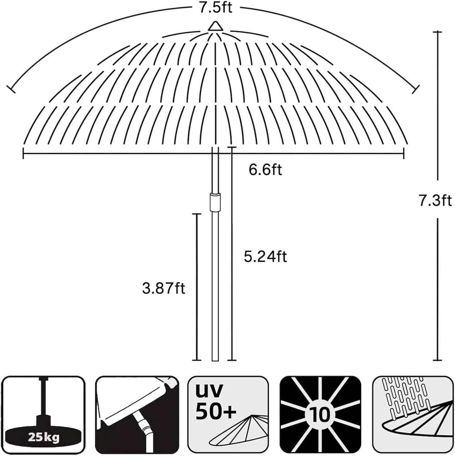 image:imageAMMSUN 75ft Hula Thatched Tiki Patio Beach Umbrella Hawaiian Style 10 Ribs UPF 50 with Tilt Carry Bag for Outdoor Tiki Bar Tropical Palapa Patio Garden Beach Pool Backyard Natural ColorCloud Dance