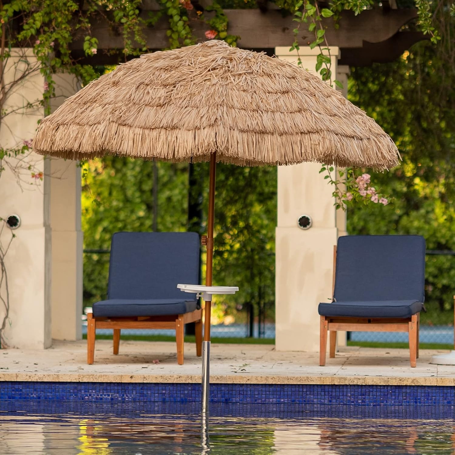image:imageAMMSUN 75ft Hula Thatched Tiki Patio Beach Umbrella Hawaiian Style 10 Ribs UPF 50 with Tilt Carry Bag for Outdoor Tiki Bar Tropical Palapa Patio Garden Beach Pool Backyard Natural ColorA Natural