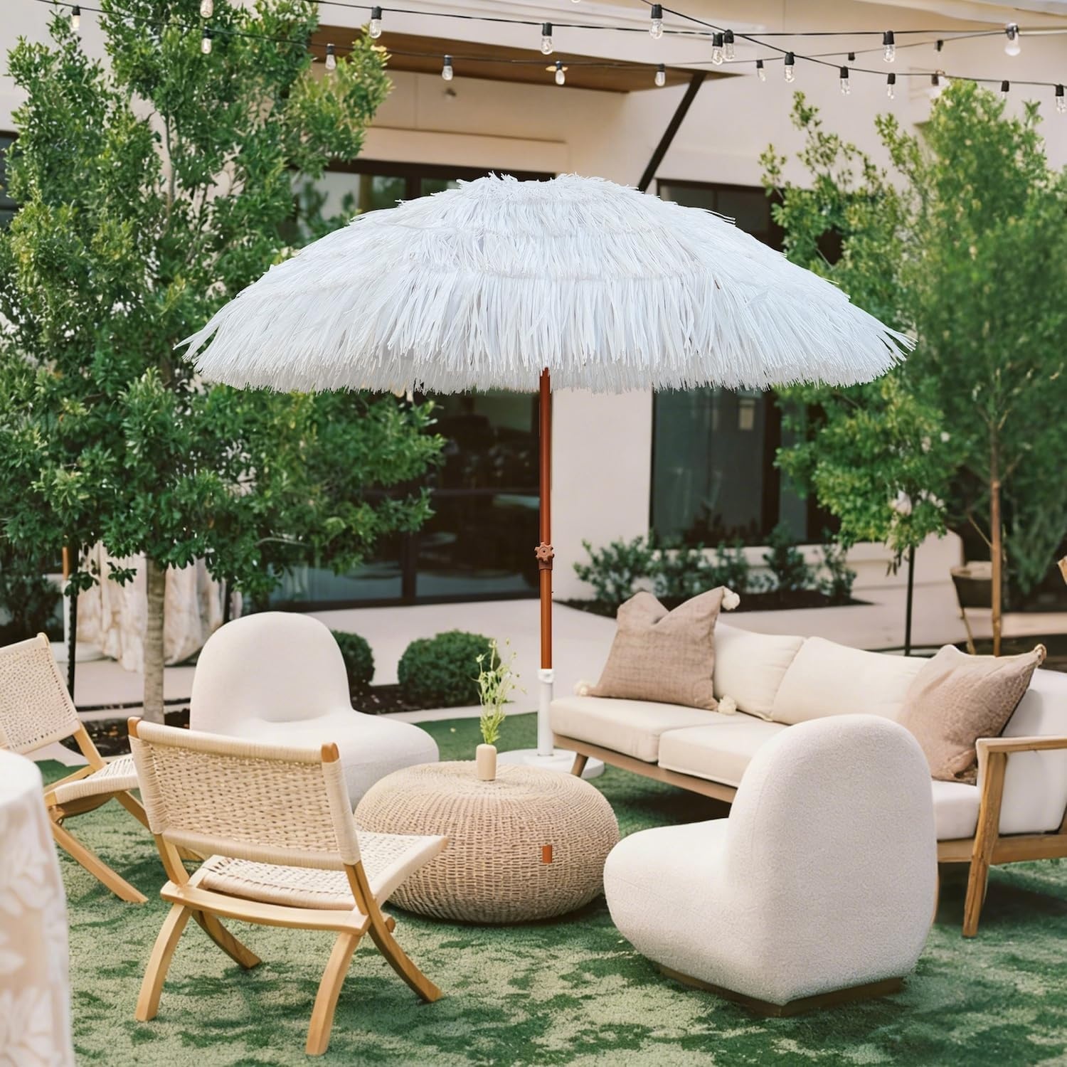 image:imageAMMSUN 75ft Hula Thatched Tiki Patio Beach Umbrella Hawaiian Style 10 Ribs UPF 50 with Tilt Carry Bag for Outdoor Tiki Bar Tropical Palapa Patio Garden Beach Pool Backyard Natural ColorCloud Dance