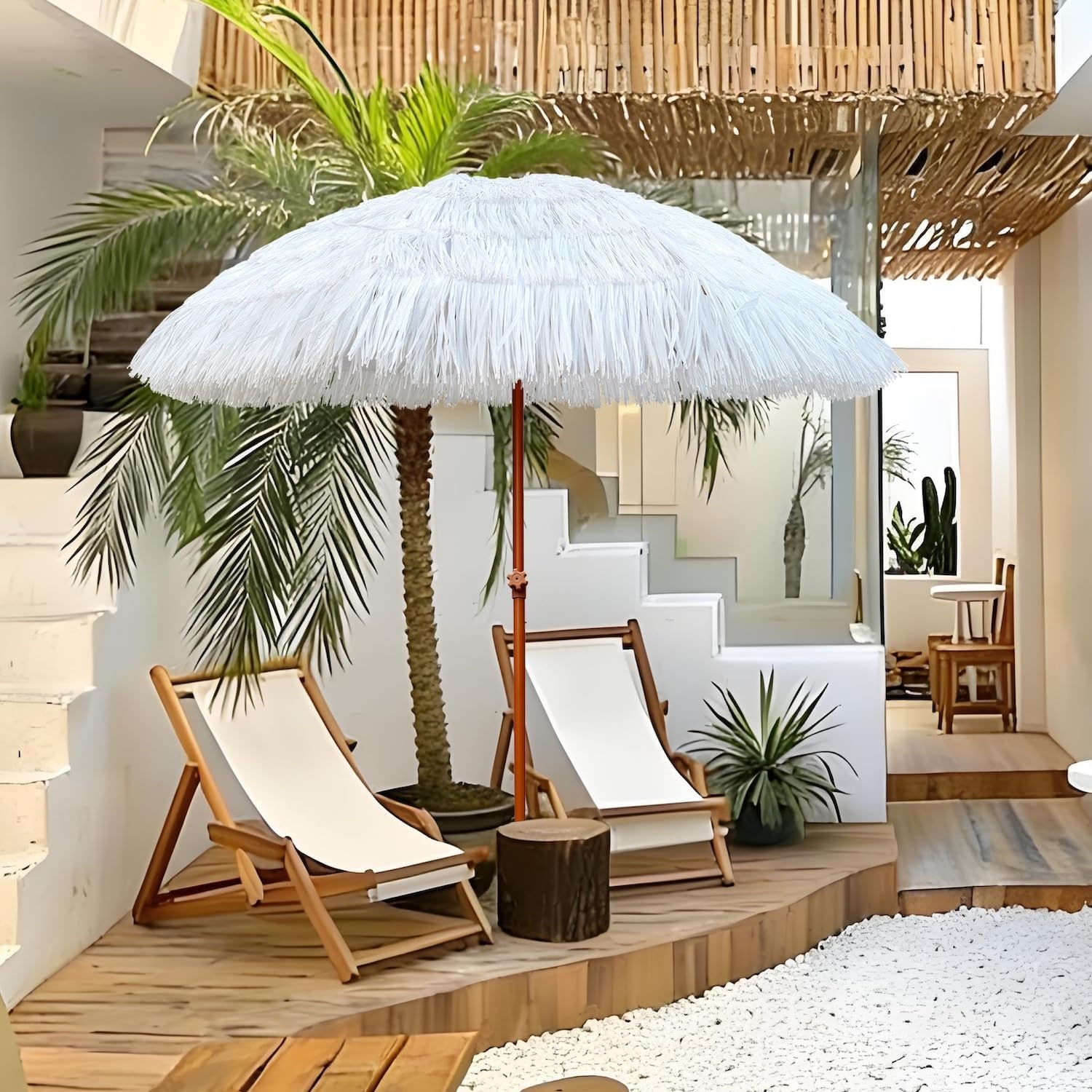 image:imageAMMSUN 75ft Hula Thatched Tiki Patio Beach Umbrella Hawaiian Style 10 Ribs UPF 50 with Tilt Carry Bag for Outdoor Tiki Bar Tropical Palapa Patio Garden Beach Pool Backyard Natural ColorCloud Dance