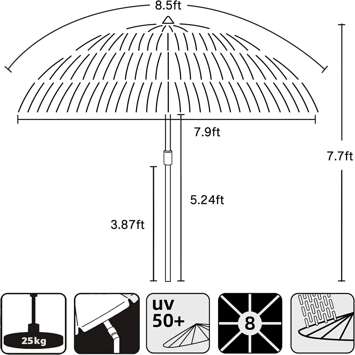 image:imageAMMSUN 75ft Hula Thatched Tiki Patio Beach Umbrella Hawaiian Style 10 Ribs UPF 50 with Tilt Carry Bag for Outdoor Tiki Bar Tropical Palapa Patio Garden Beach Pool Backyard Natural ColorNatural