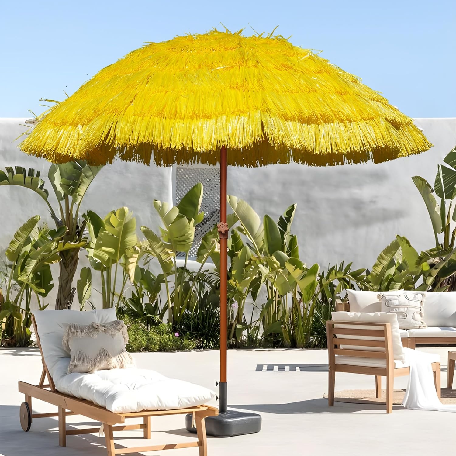 image:imageAMMSUN 75ft Hula Thatched Tiki Patio Beach Umbrella Hawaiian Style 10 Ribs UPF 50 with Tilt Carry Bag for Outdoor Tiki Bar Tropical Palapa Patio Garden Beach Pool Backyard Natural ColorYellow