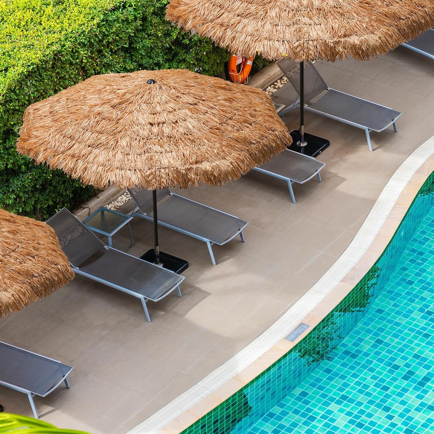image:imageAMMSUN 75ft Hula Thatched Tiki Patio Beach Umbrella Hawaiian Style 10 Ribs UPF 50 with Tilt Carry Bag for Outdoor Tiki Bar Tropical Palapa Patio Garden Beach Pool Backyard Natural ColorNatural