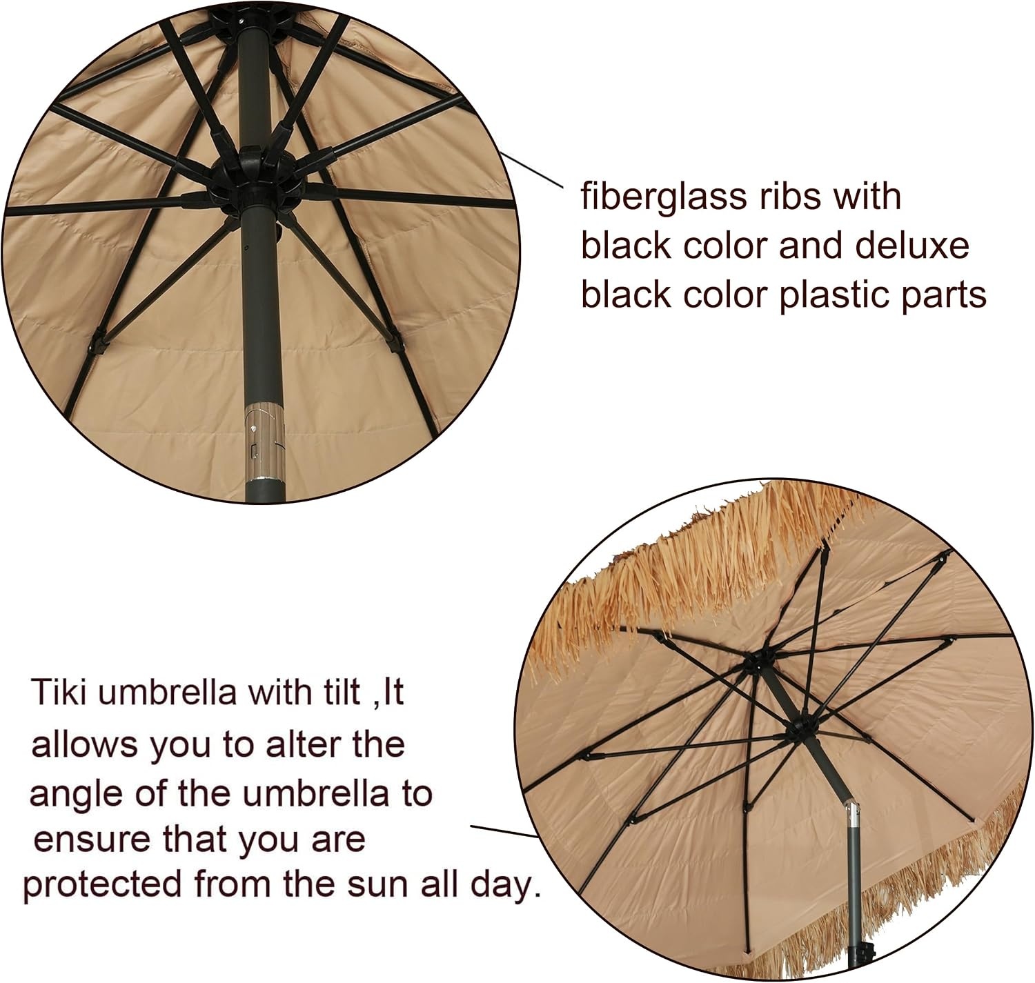 image:imageAMMSUN 75ft Hula Thatched Tiki Patio Beach Umbrella Hawaiian Style 10 Ribs UPF 50 with Tilt Carry Bag for Outdoor Tiki Bar Tropical Palapa Patio Garden Beach Pool Backyard Natural ColorNatural