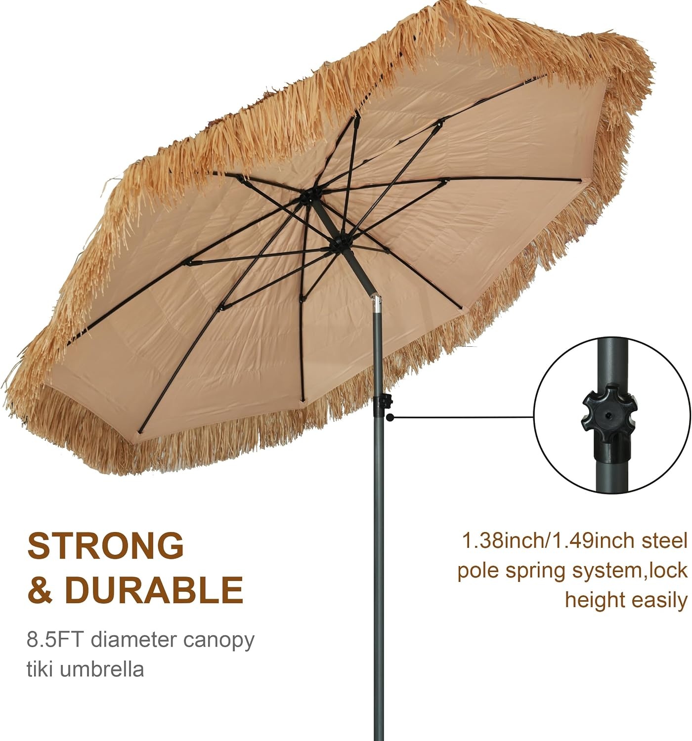 image:imageAMMSUN 75ft Hula Thatched Tiki Patio Beach Umbrella Hawaiian Style 10 Ribs UPF 50 with Tilt Carry Bag for Outdoor Tiki Bar Tropical Palapa Patio Garden Beach Pool Backyard Natural ColorNatural