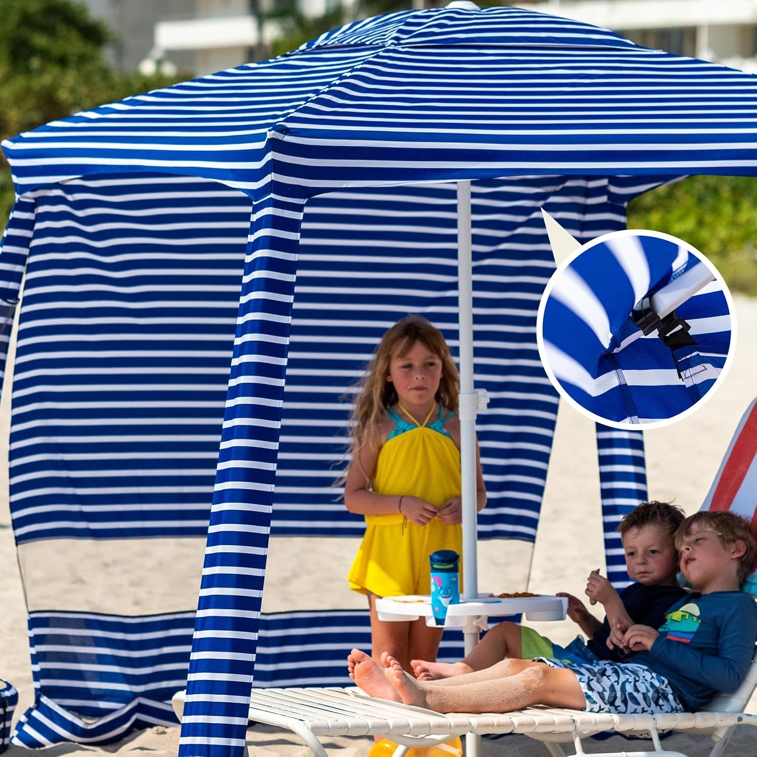 image:imageAMMSUN Beach Cabana Sidewall Extra Privacy Sunwall for AMMSUN 65 Cabanas Sturdy Sunproof Polyester Easy Set Up and Take Down with Attached Hooks Partially Meshed for Air Circulation and PrivacySiesta Stripe