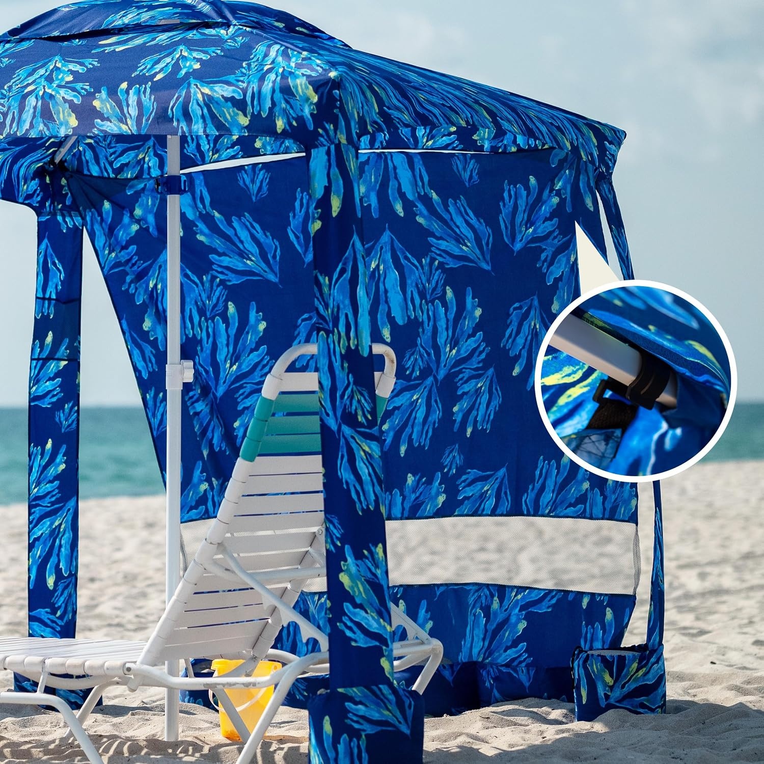 image:imageAMMSUN Beach Cabana Sidewall Extra Privacy Sunwall for AMMSUN 65 Cabanas Sturdy Sunproof Polyester Easy Set Up and Take Down with Attached Hooks Partially Meshed for Air Circulation and PrivacyCoral Tropical