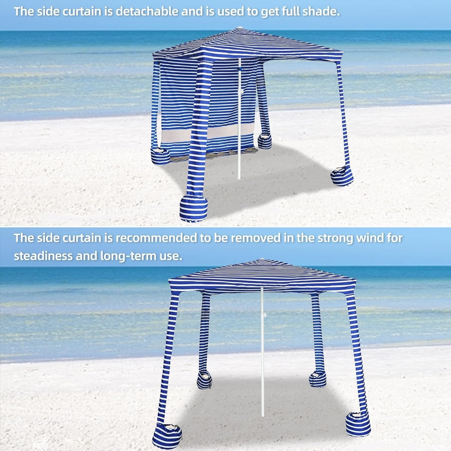 image:imageAMMSUN Beach Cabana Sidewall Extra Privacy Sunwall for AMMSUN 65 Cabanas Sturdy Sunproof Polyester Easy Set Up and Take Down with Attached Hooks Partially Meshed for Air Circulation and PrivacySiesta Stripe