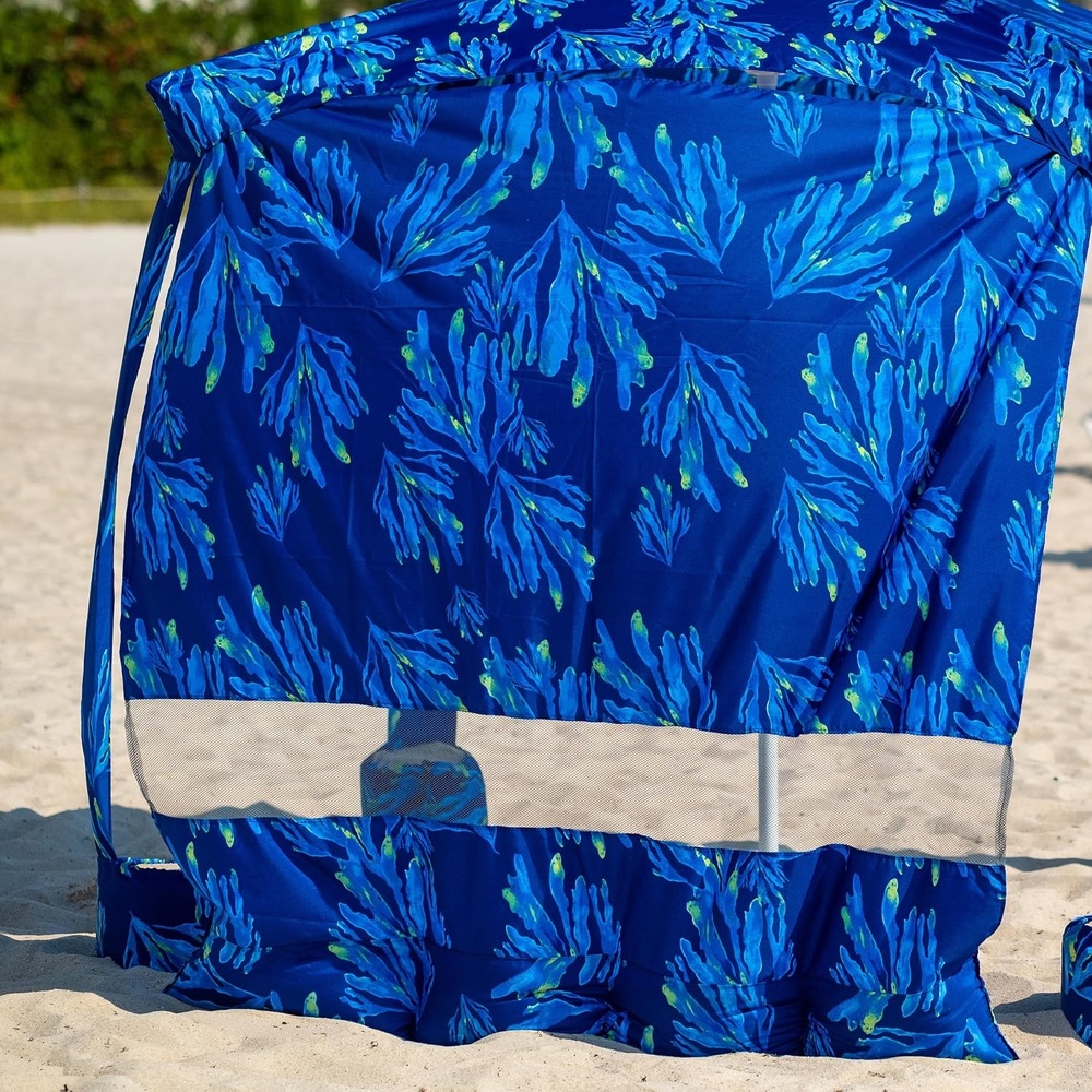 image:imageAMMSUN Beach Cabana Sidewall Extra Privacy Sunwall for AMMSUN 65 Cabanas  Sturdy Sunproof Polyester Easy Set Up and Take Down with Attached Hooks Partially Meshed for Air Circulation and PrivacyCoral Tropical