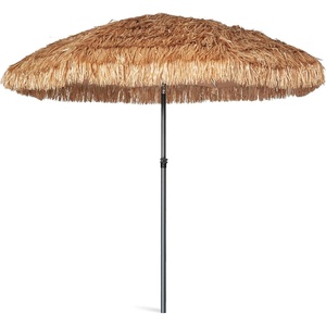 AMMSUN 7.5ft Hula Thatched Tiki Patio Beach Umbrella Hawaiian Style 10 Ribs UPF 50+ with Tilt Carry Bag for Outdoor Tiki Bar, Tropical Palapa, Patio Garden Beach Pool Backyard Natural Color(Natural)