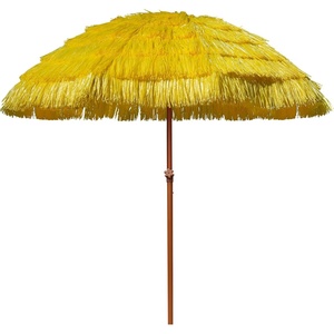AMMSUN 7.5ft Hula Thatched Tiki Patio Beach Umbrella Hawaiian Style 10 Ribs UPF 50+ with Tilt Carry Bag for Outdoor Tiki Bar, Tropical Palapa, Patio Garden Beach Pool Backyard Natural Color(Yellow)