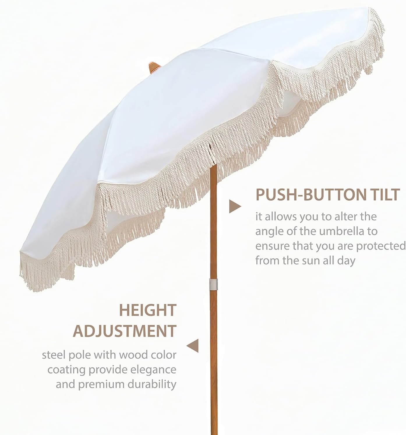 image:imageAMMSUN Boho Fringe Umbrella 65ft Canvas UmbrellaAntique White