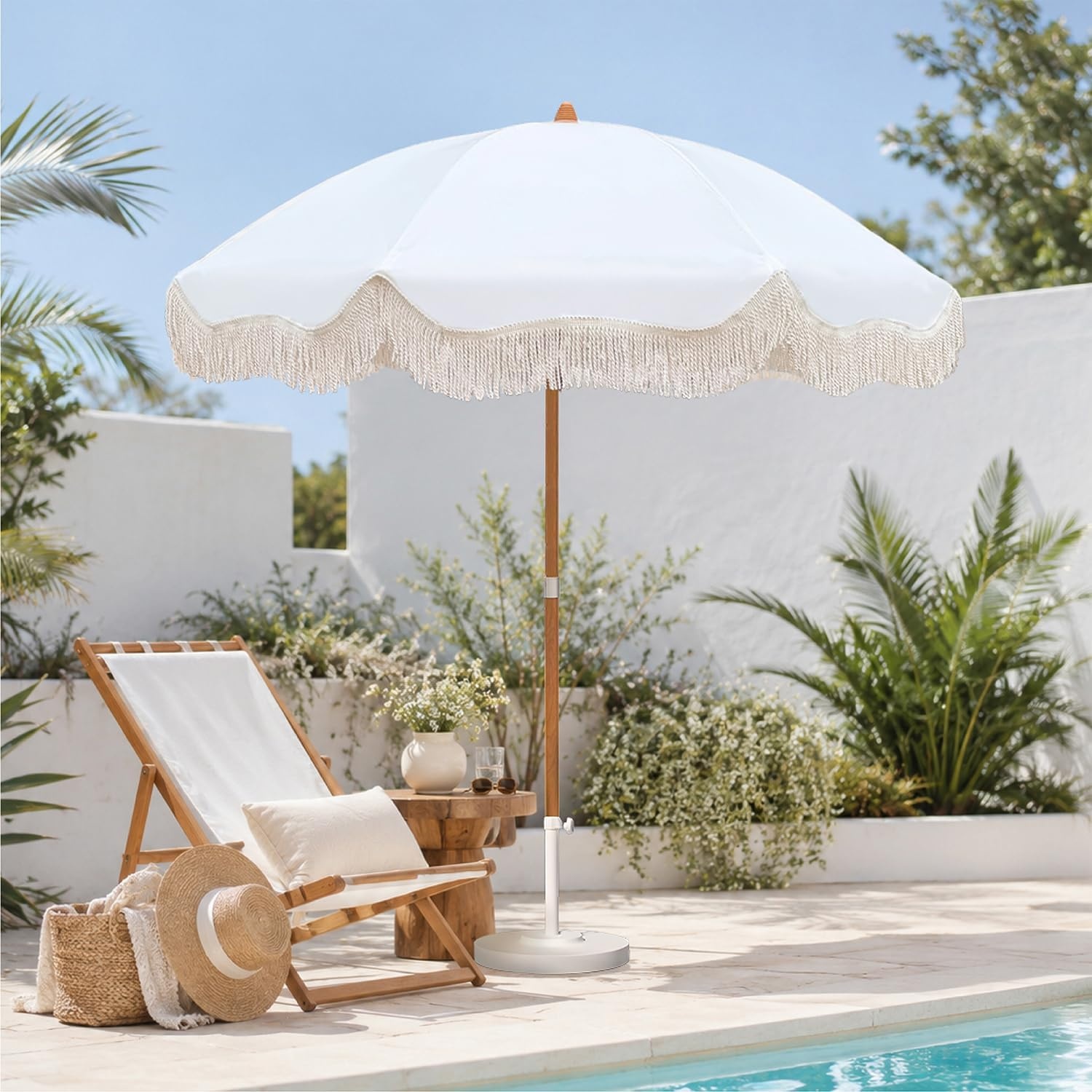image:imageAMMSUN Boho Fringe Umbrella 65ft Canvas UmbrellaAntique White