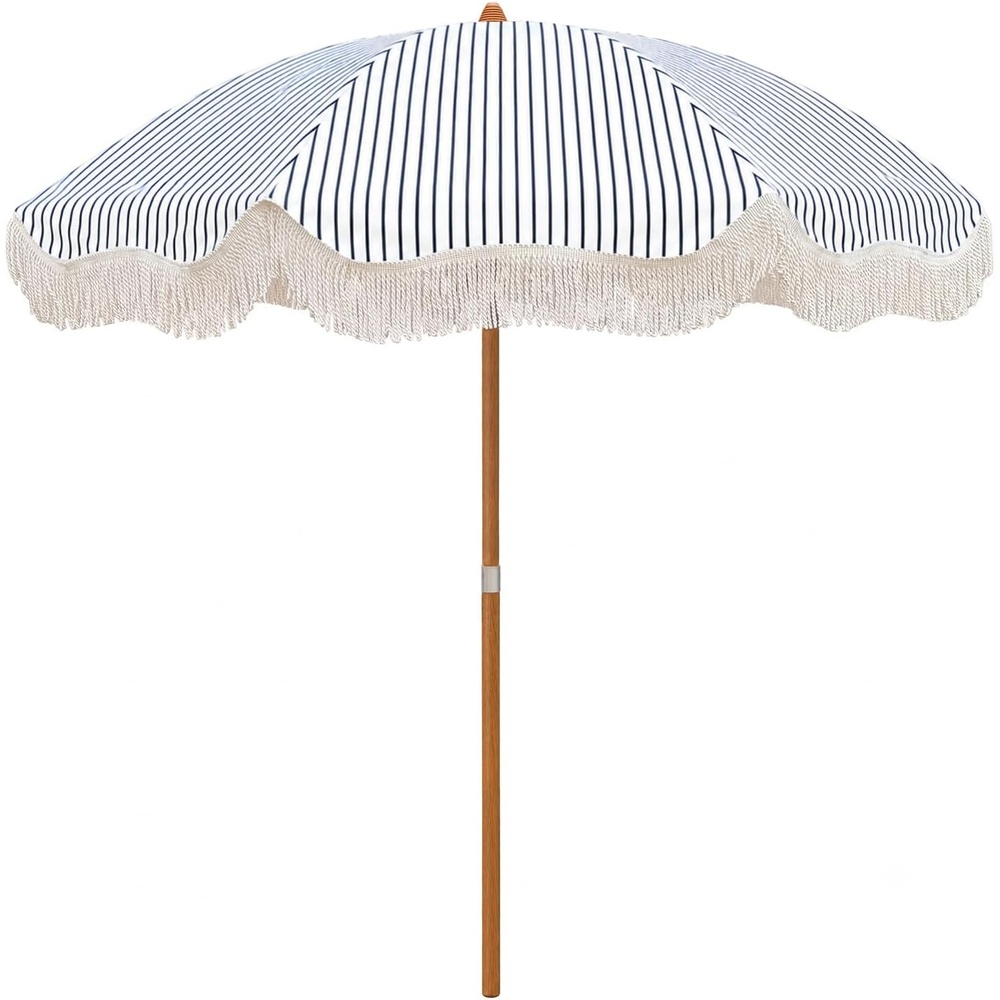 image:imageAMMSUN Boho Fringe Umbrella 65ft Canvas UmbrellaNavy Blue Stripes