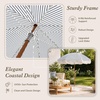 AMMSUN Boho Fringe Umbrella, 6.5ft Canvas Umbrella(Navy Blue Stripes)