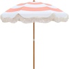 AMMSUN Boho Fringe Umbrella, 6.5ft Canvas Umbrella(Pink Stripes)