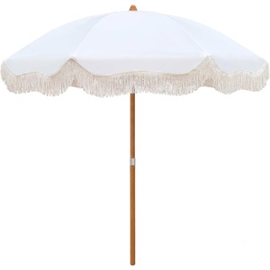 AMMSUN Boho Fringe Umbrella, 6.5ft Canvas Umbrella(Antique White)
