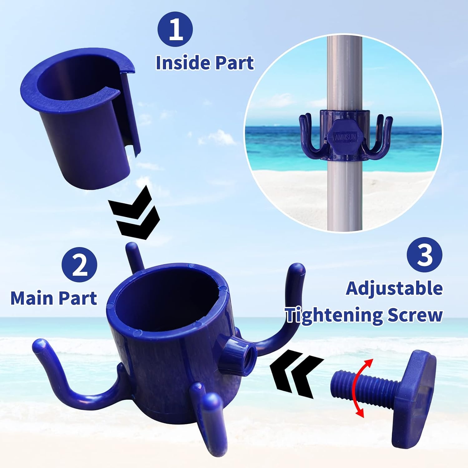 image:imageAMMSUN 2 Pack Beach Umbrella Hanging Hooks 4Prong Plastic Umbrella HooksBlue