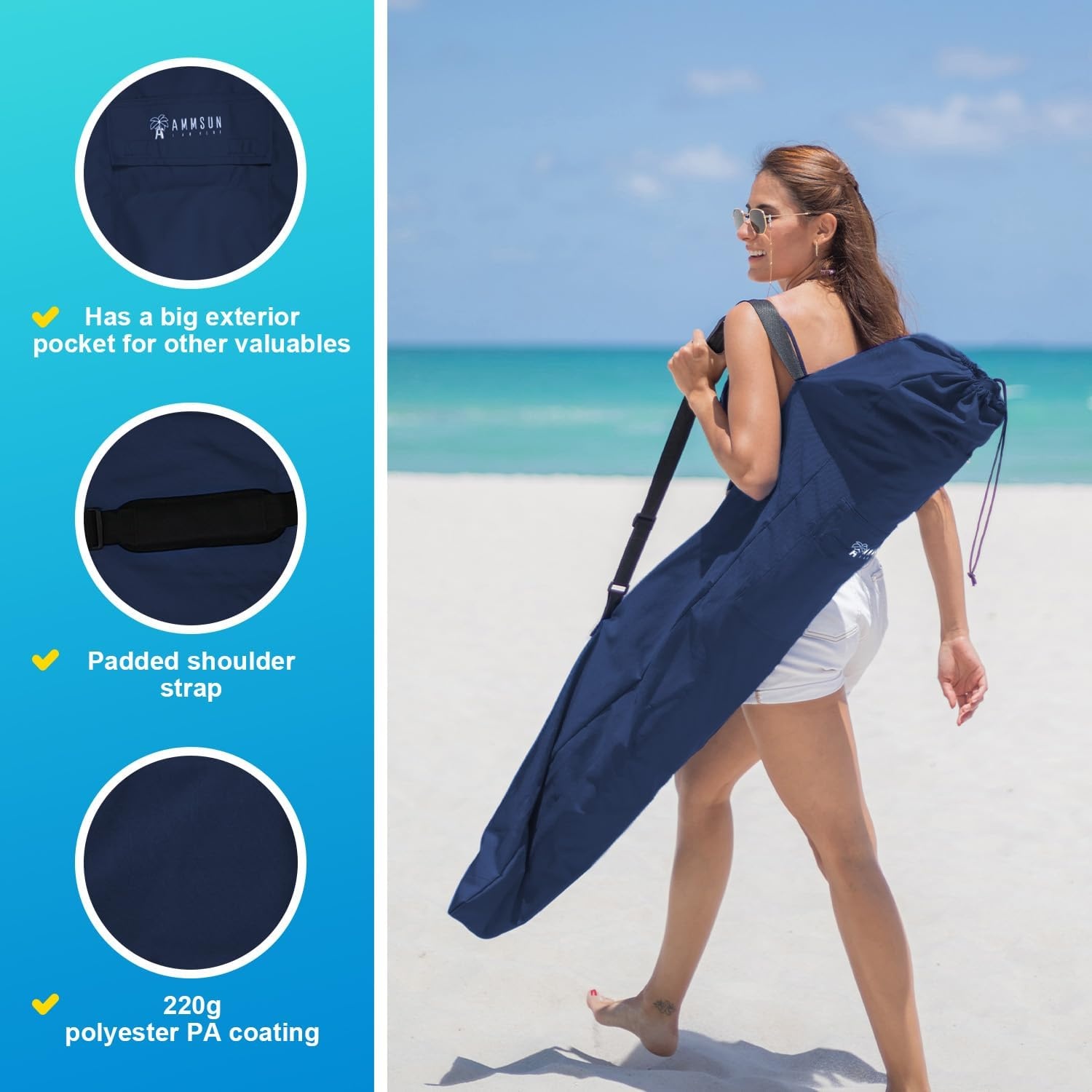 image:imageAMMSUN Commercial Grade Beach Umbrella Beach Umbrella Carry Bag UniversalNavy Blue