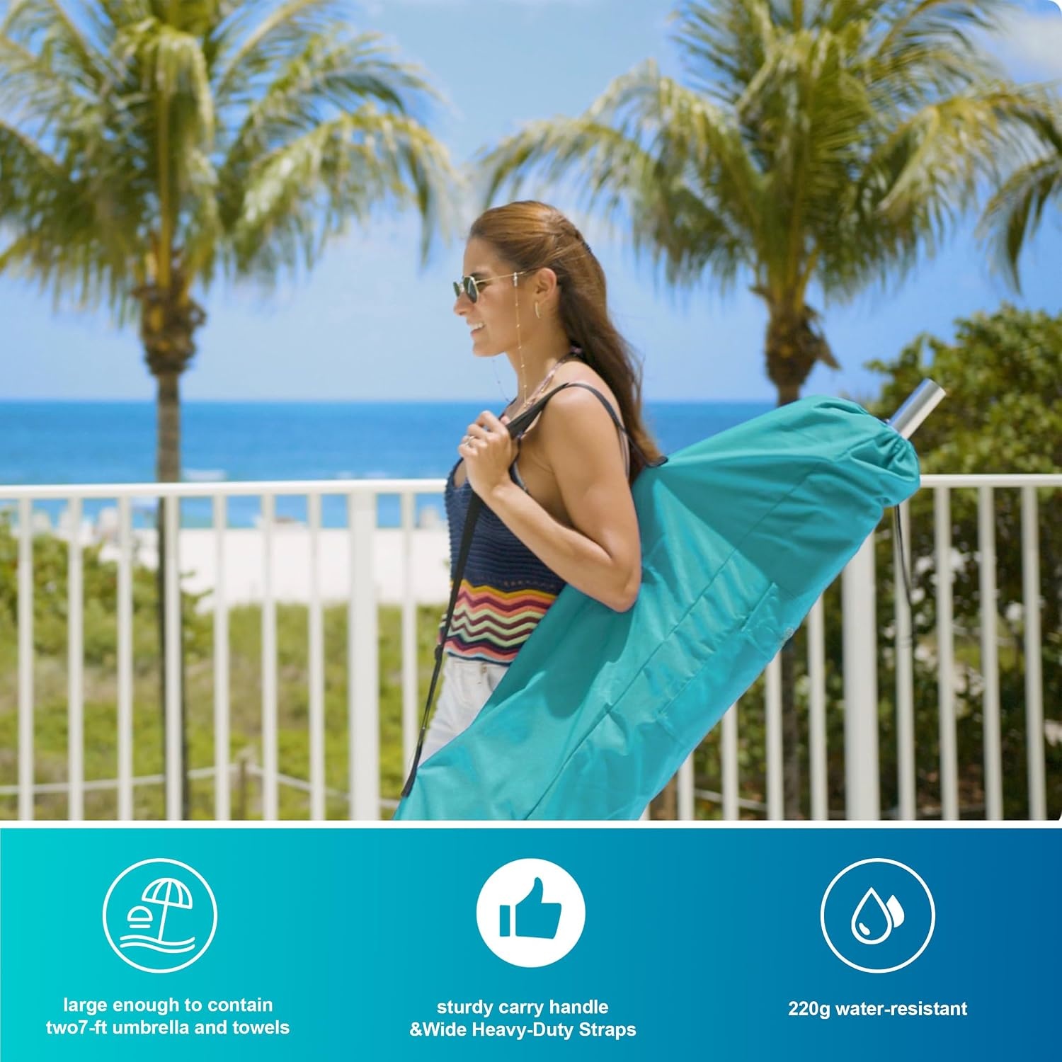 image:imageAMMSUN Commercial Grade Beach Umbrella Beach Umbrella Carry Bag UniversalTurquoise
