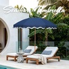 AMMSUN 7.8FT Wood Outdoor Patio Umbrella, Boho Beach Market Table Umbrella(Navy Blue)