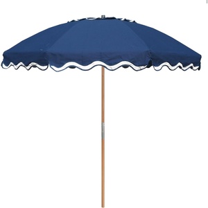 AMMSUN 7.8FT Wood Outdoor Patio Umbrella, Boho Beach Market Table Umbrella(Navy Blue)